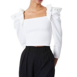 Alice + Olivia White Ruffle Detail Blouse